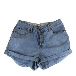 Roxy Button Fly Denim Shorts Size 30 100% Cotton Rolled Hem Preppy Surfer